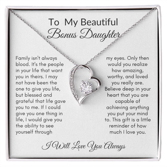 To My Beautiful Bonus Daughter | Forever Heart Necklace